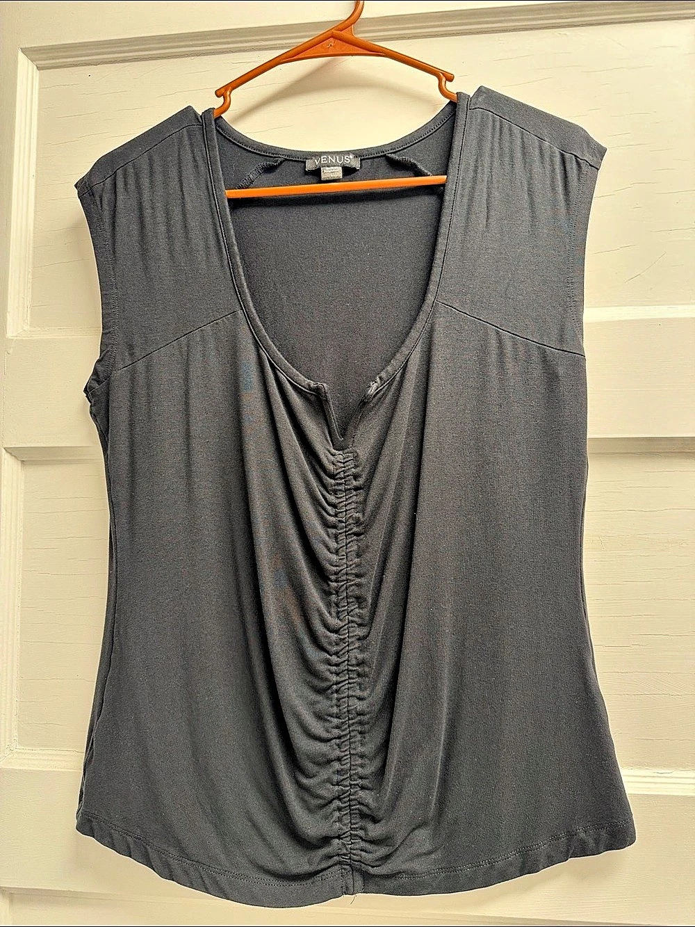 VENUS Ruched Cap Sleeve Top Gray Large